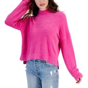 NWT Hot pink Hippie Rose Junior’s mock turtleneck fuzzy cropped sweater Size L